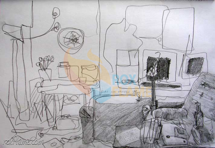 Sketch of lounge, Island Bay Wellington - Rox Flame